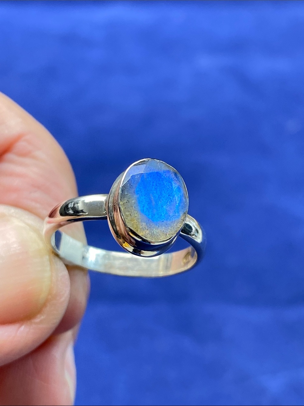Sterling Silver Blue Flash Labradorite Ring Size 8